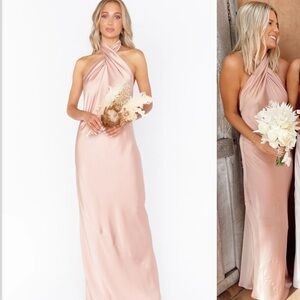 Show Me Your Mumu Rose Gold Luxe Satin Halter Wedding Dress